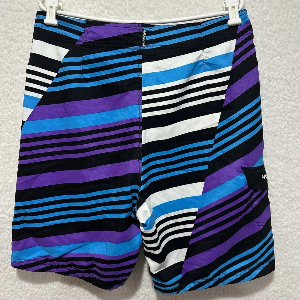 MAUI AND SONS Men's Purple Turquoise Striped Lined Swim Boardshorts‎ Size 36